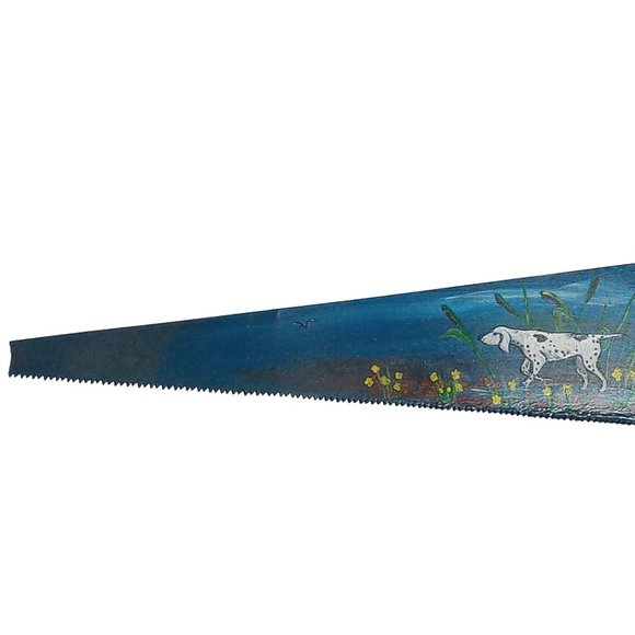 Primitive English Pointer Bird Dog Painting Rustic Hand Saw Vintage Flower OOAK - Picture 11 of 16